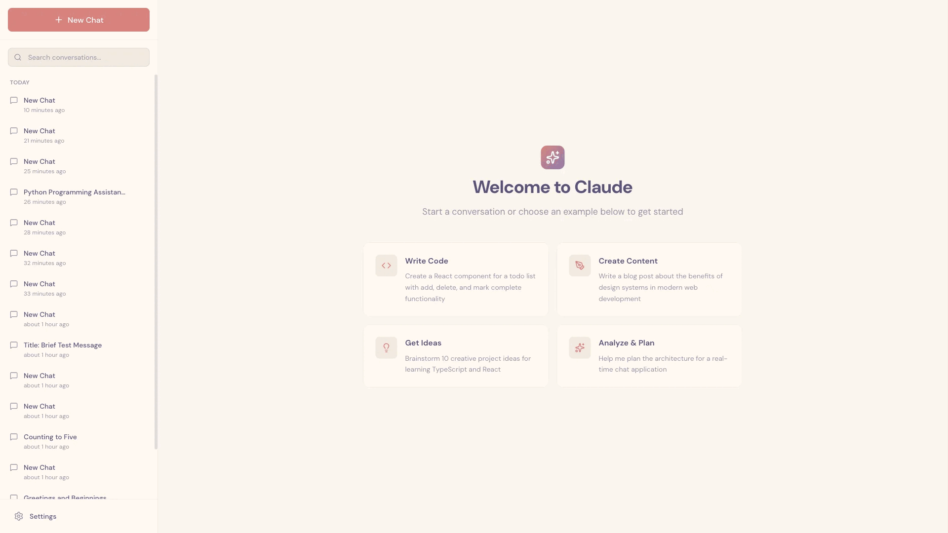 Claude 通过 Puppeteer MCP 服务器进行测试时截取的 claude.ai 克隆界面截图