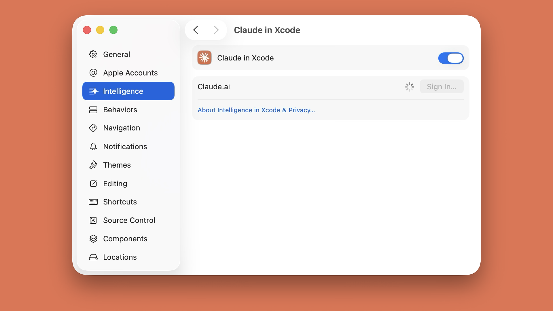 Claude in Xcode 登录界面