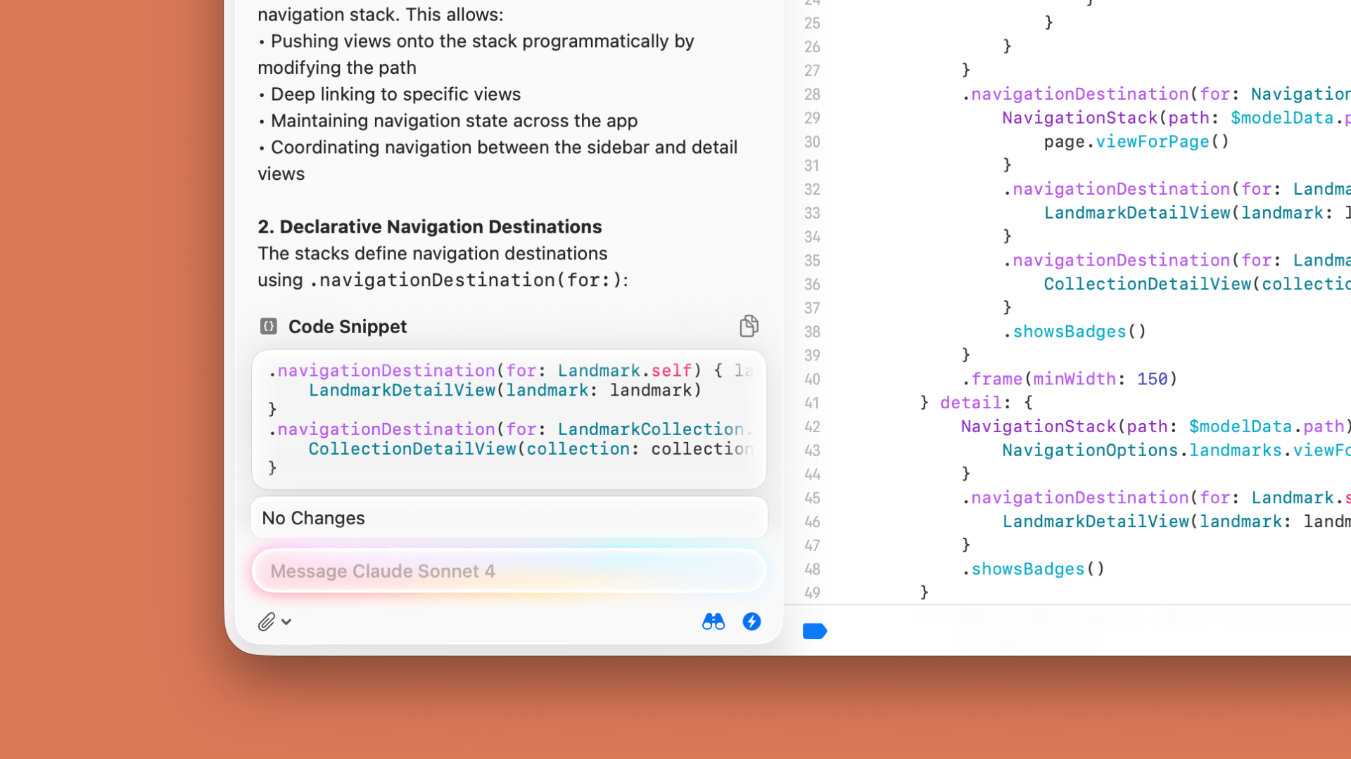 Claude Sonnet 4 在 Xcode 中的使用界面